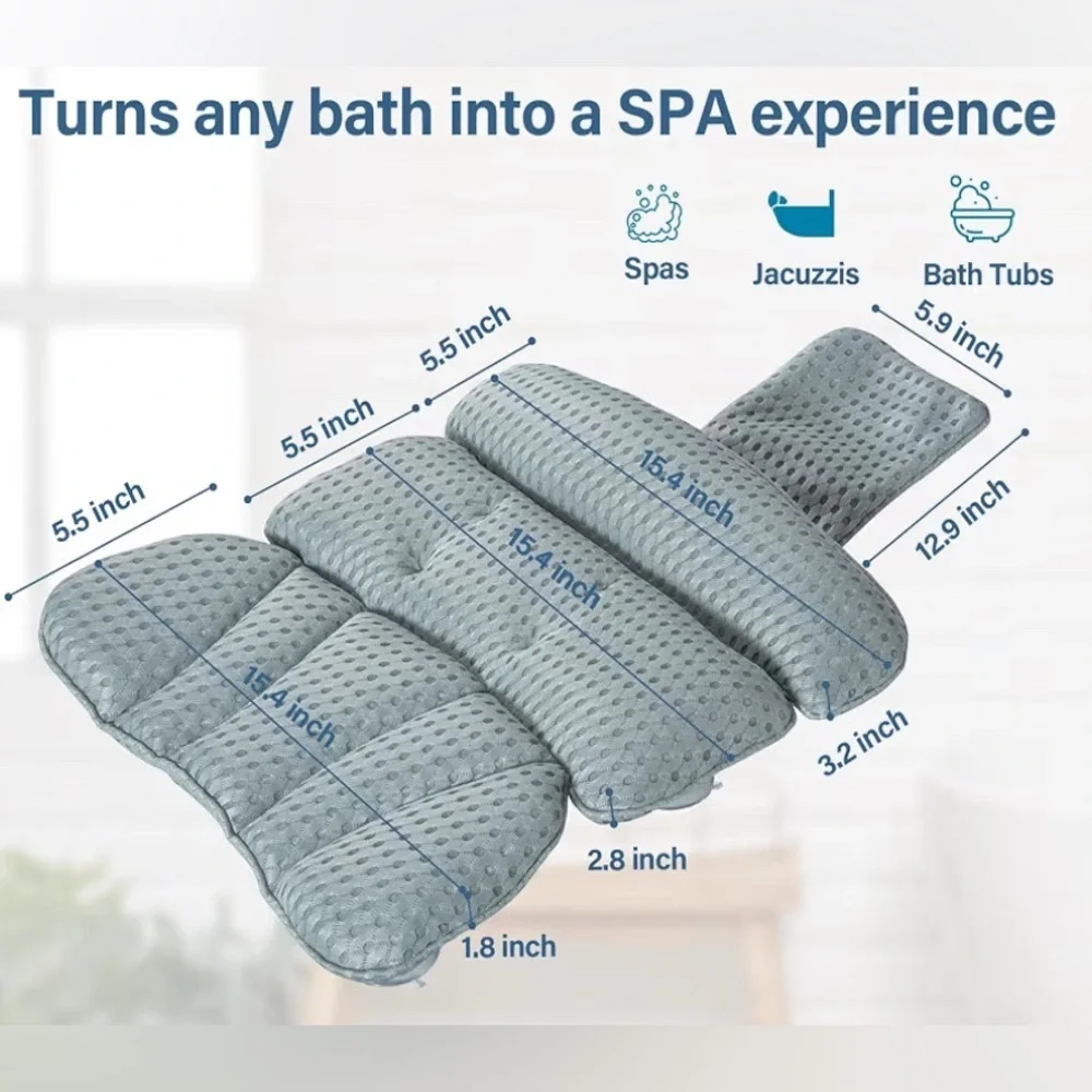 NEW-Luxury Bathtub Pillow  Head,Neck Shoulder & Back Support Relax Bathing Bombs